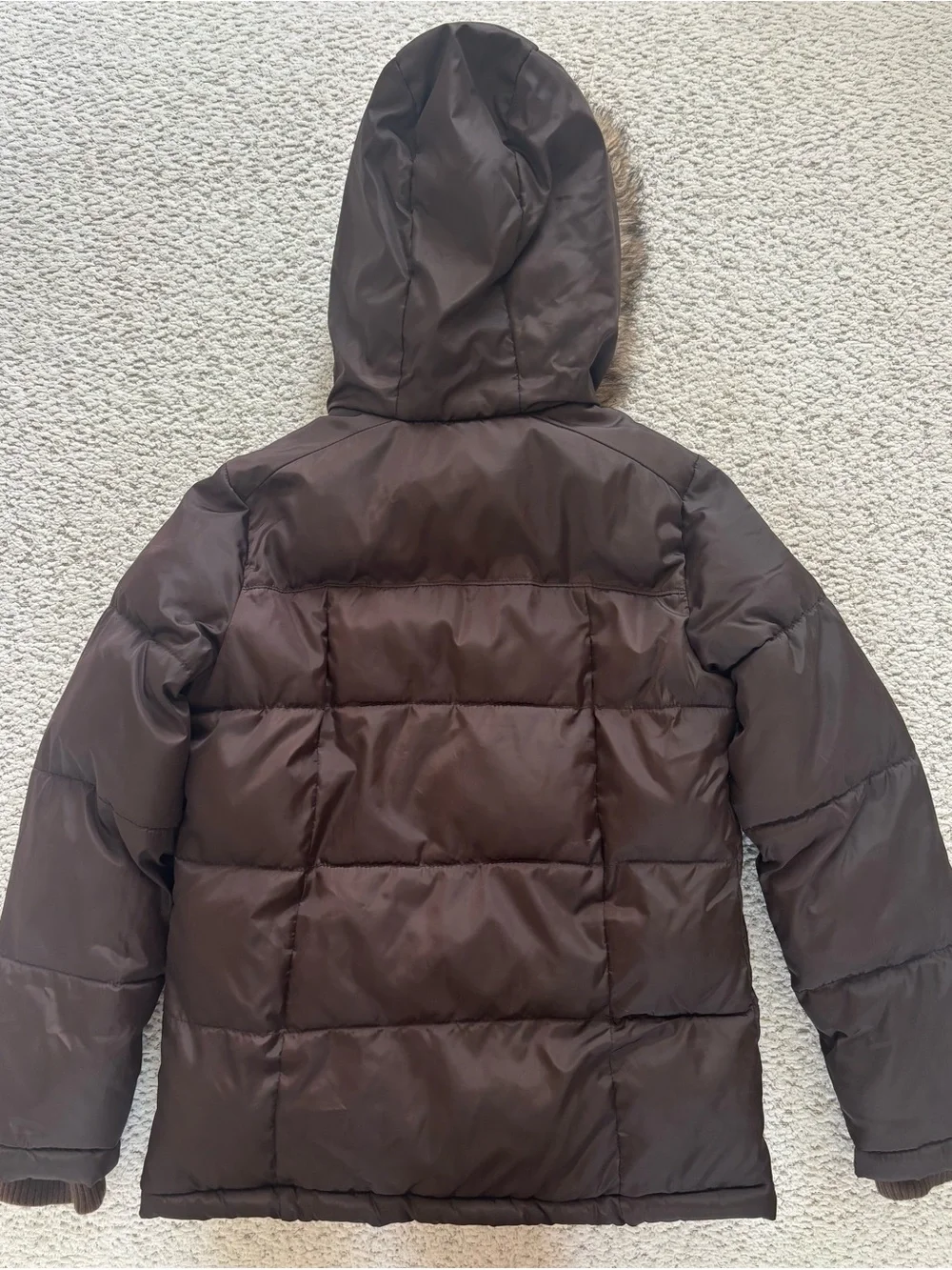 Old Navy Kids Brown Puffer Coat with Faux-Fur Trim Hood